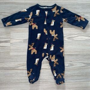 Carter’s Baby Boys Sleep & Play Sleeper 3M Blue Reindeer Winter Print Footie